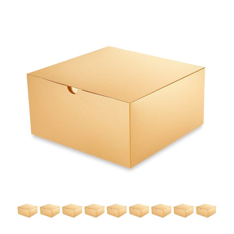 PACKQUEEN Gold Gift Boxes with Lids 10 Pack 8x8x4 Inches, Paper Bridesmaid Proposal Boxes, Christmas Gift Boxes in Bulk for Wedding, Party, Light Weight Gifts (Glossy Gold, Grain Texture) - Image 1